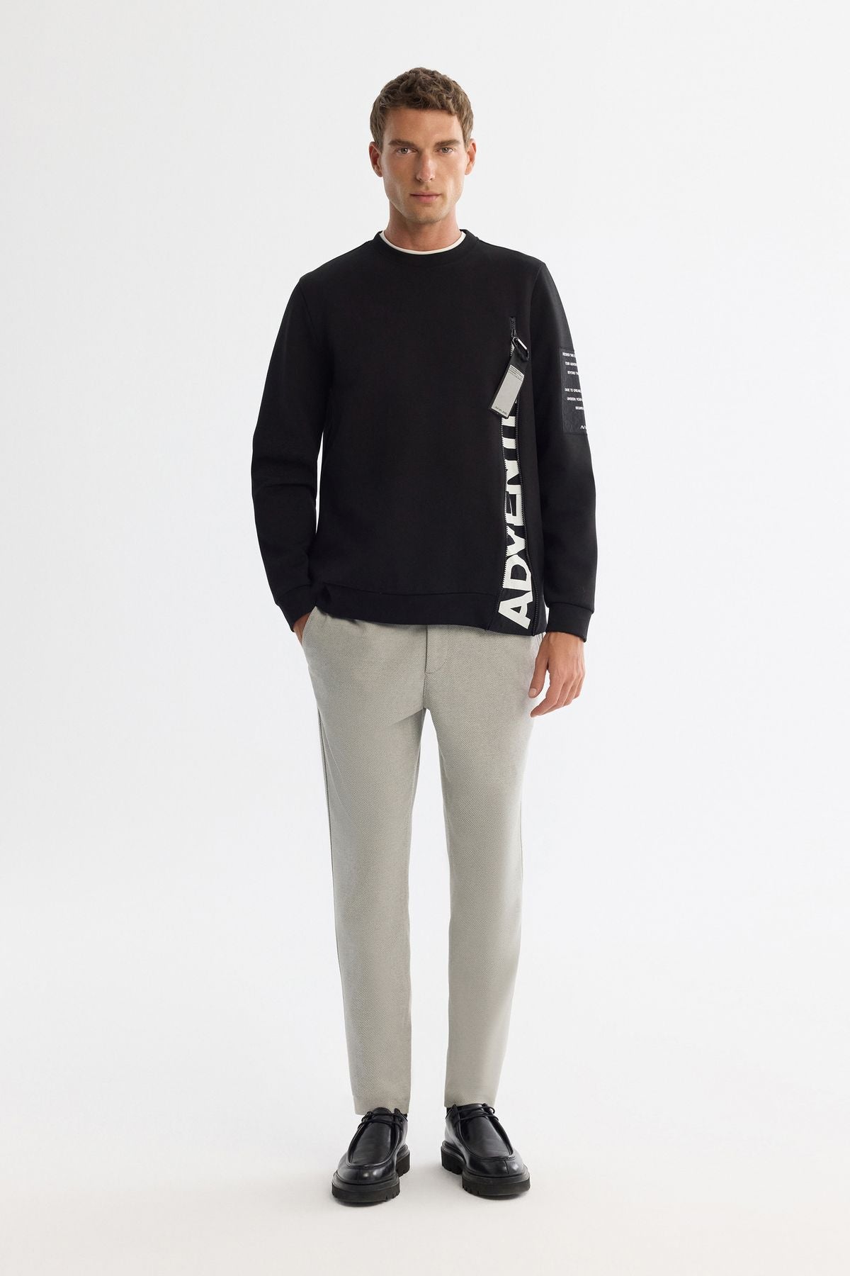 Men's black bike collar cotton printed elastan sweatshirt a42y1246