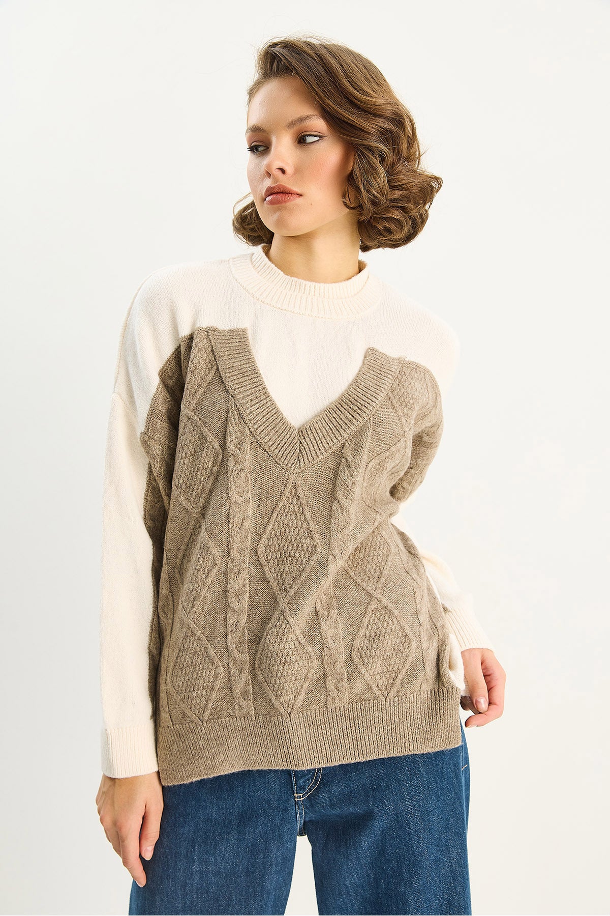 Women's Color Blocked Oversize Knitwear Sweater TK251078 60283721