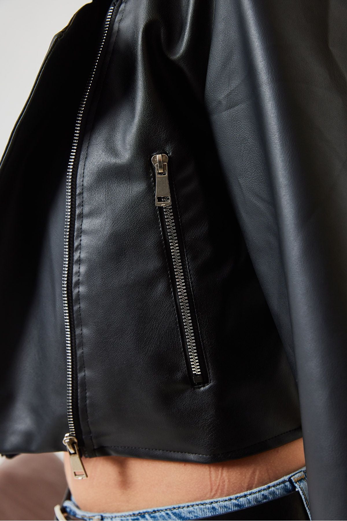 Female asymmetric zipper detail leather jacket 2486 60351271