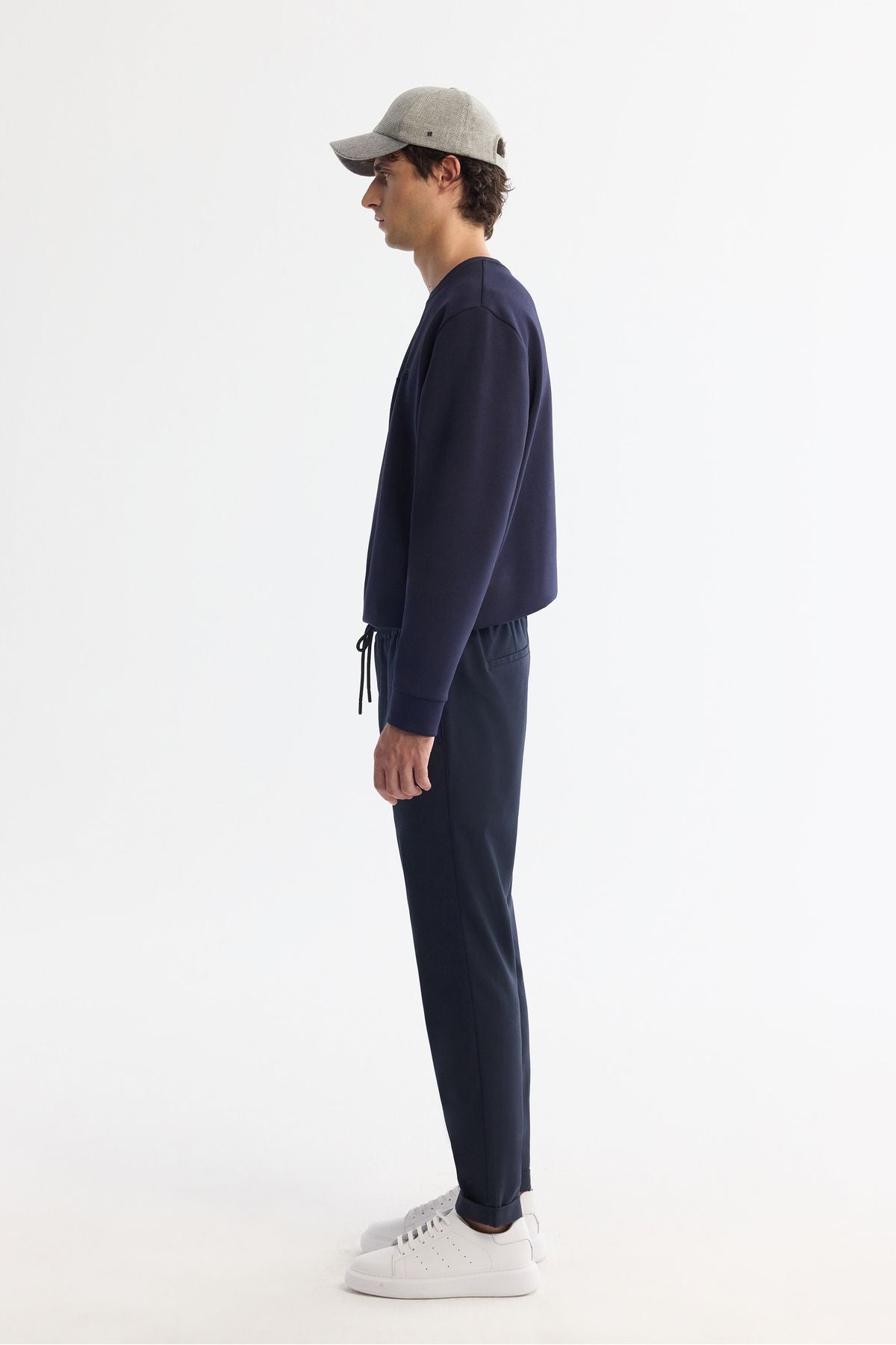 Men's navy blue side pocket waist waist laced laced laced dump trot jogger pants E003000