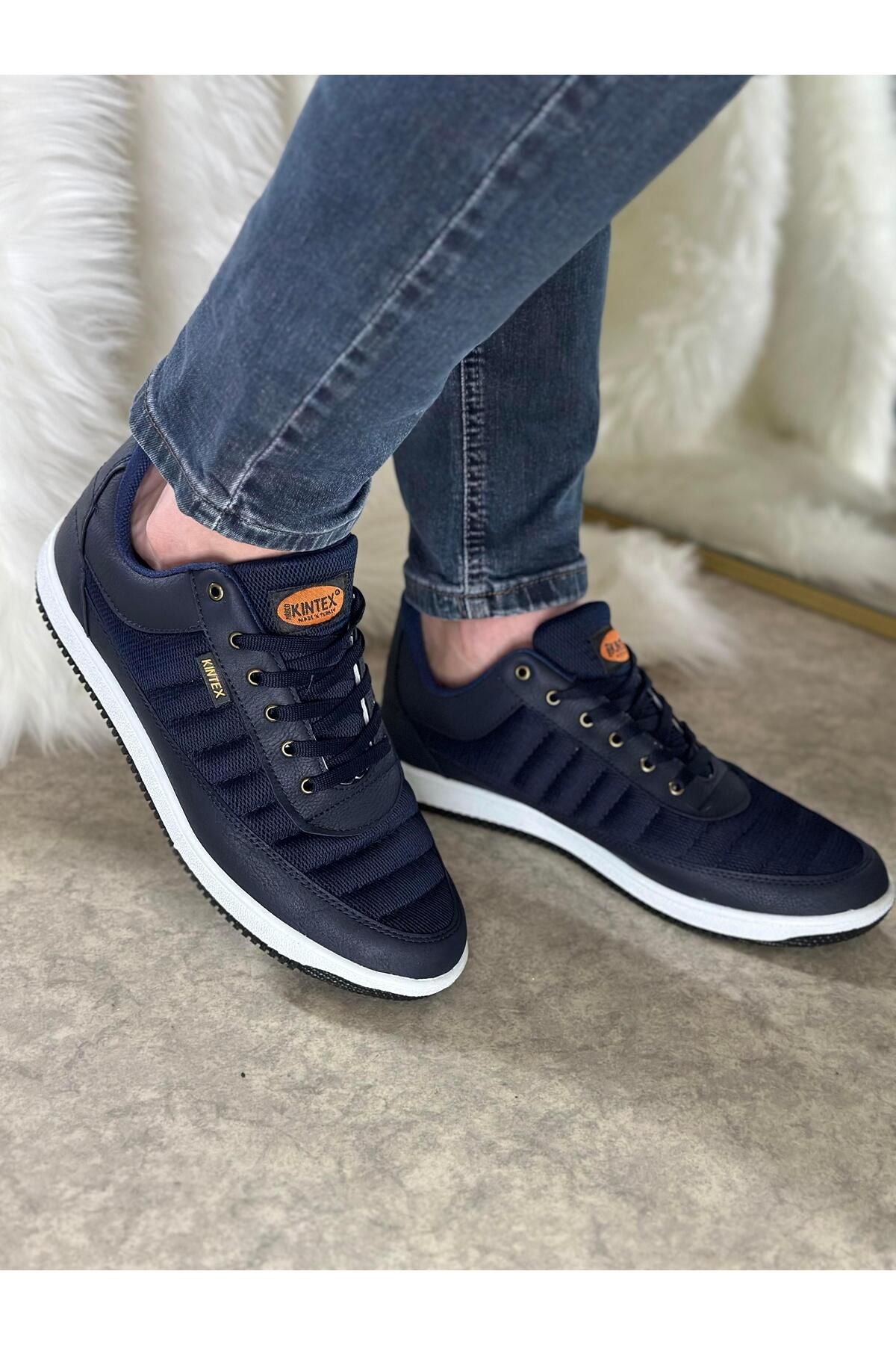 Men's daily breathing comfortable laced light sneaker navy blue sneakers 014