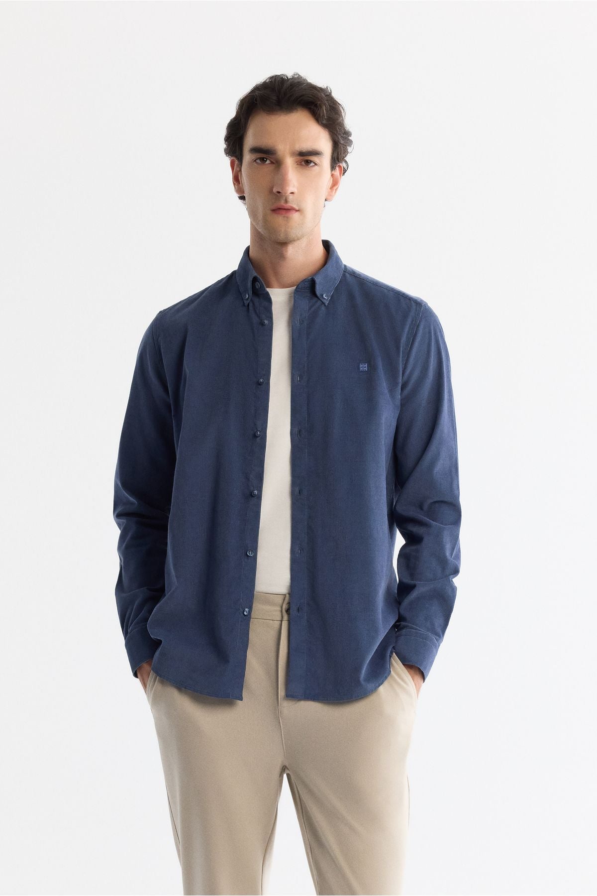 Men's indigo conscious velvet 100 %cotton shirt B002032