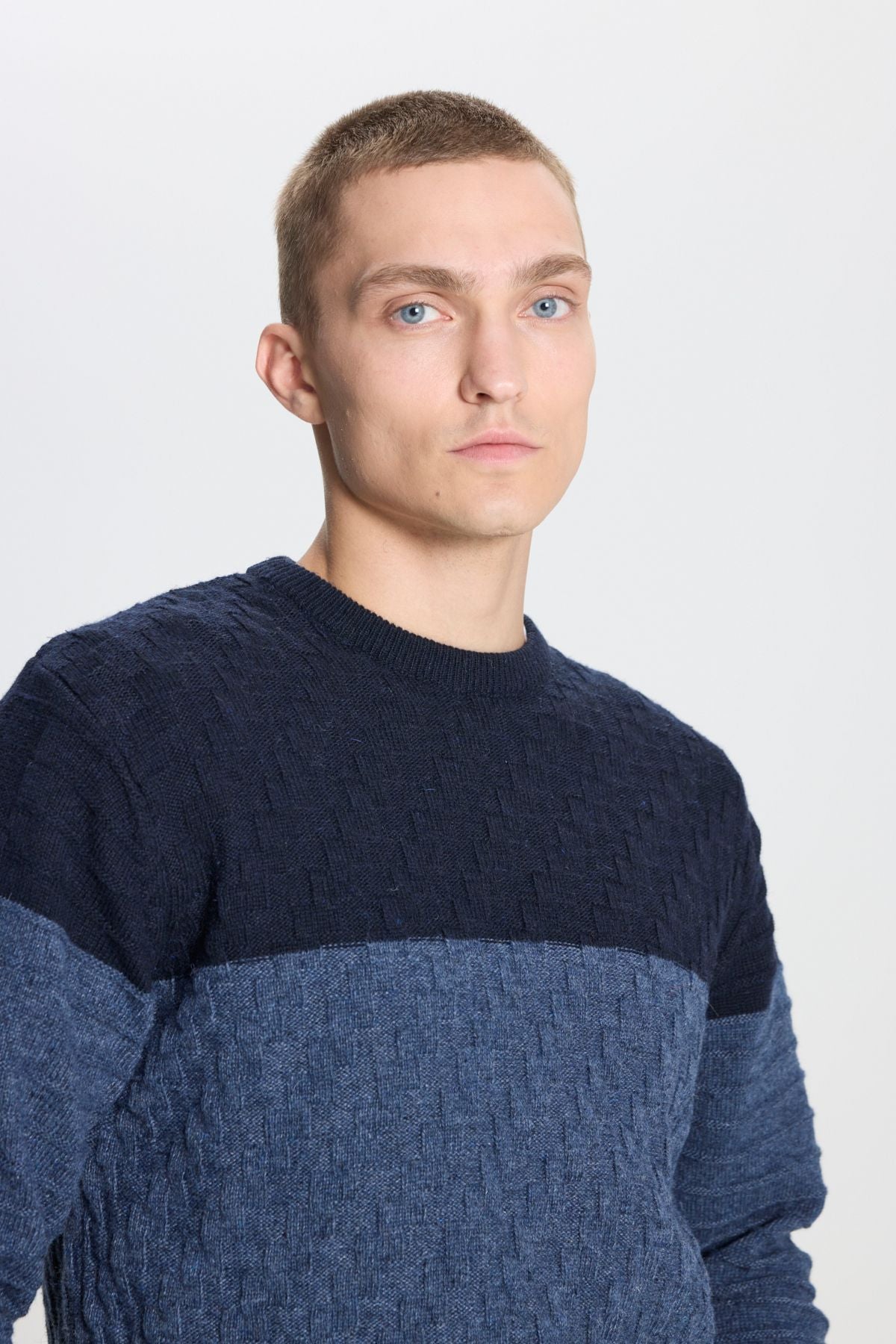 Men's Saks-Havacı Blue Standard Fit Normal Cut Normal Cycling Bicycle Patterned Wool Knitwear Sweater