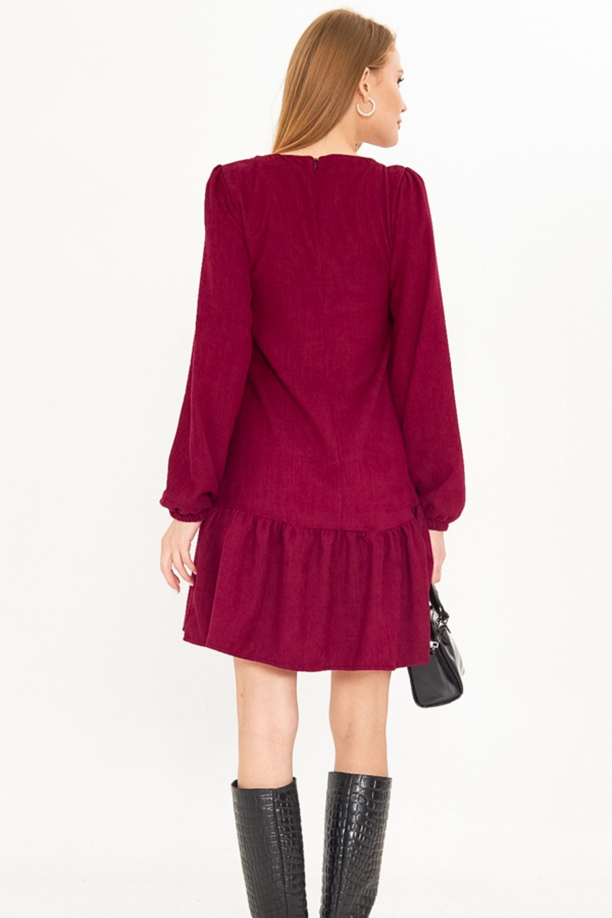 Women's Pins U collar skirt tip frilly arms with rubber velvet short dress ARM-25K001086