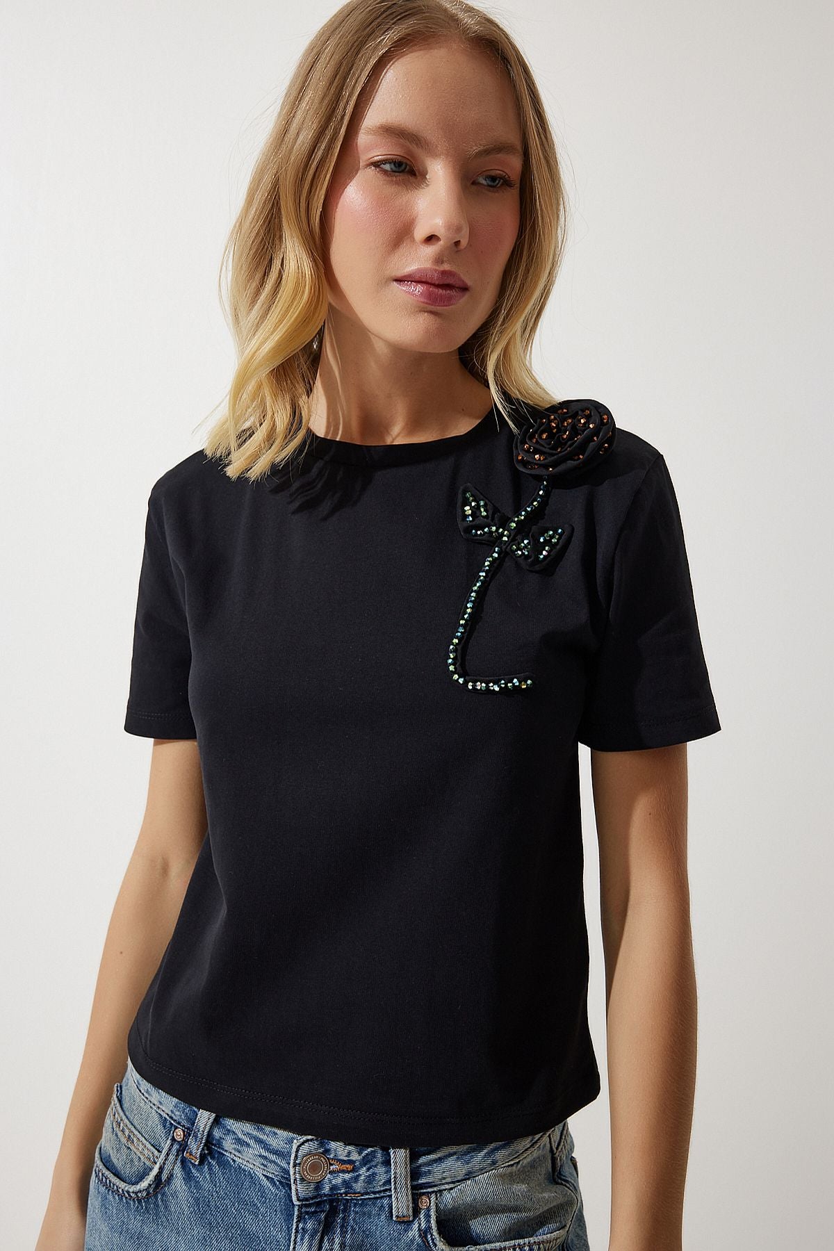Flower Flower Detailed Knitting T-Shirt JH00051