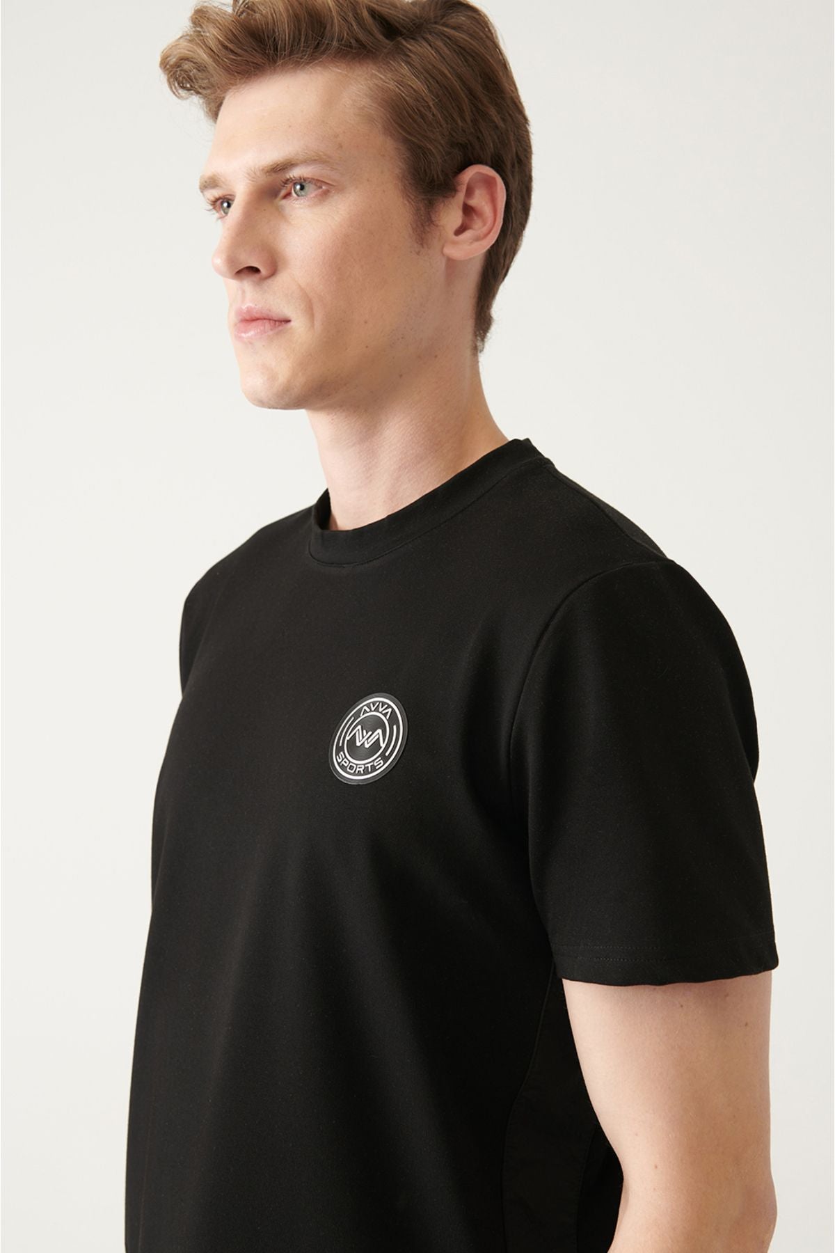 Men's Black Bicycle Collar Printed Cotton T-Shirt A31y1006
