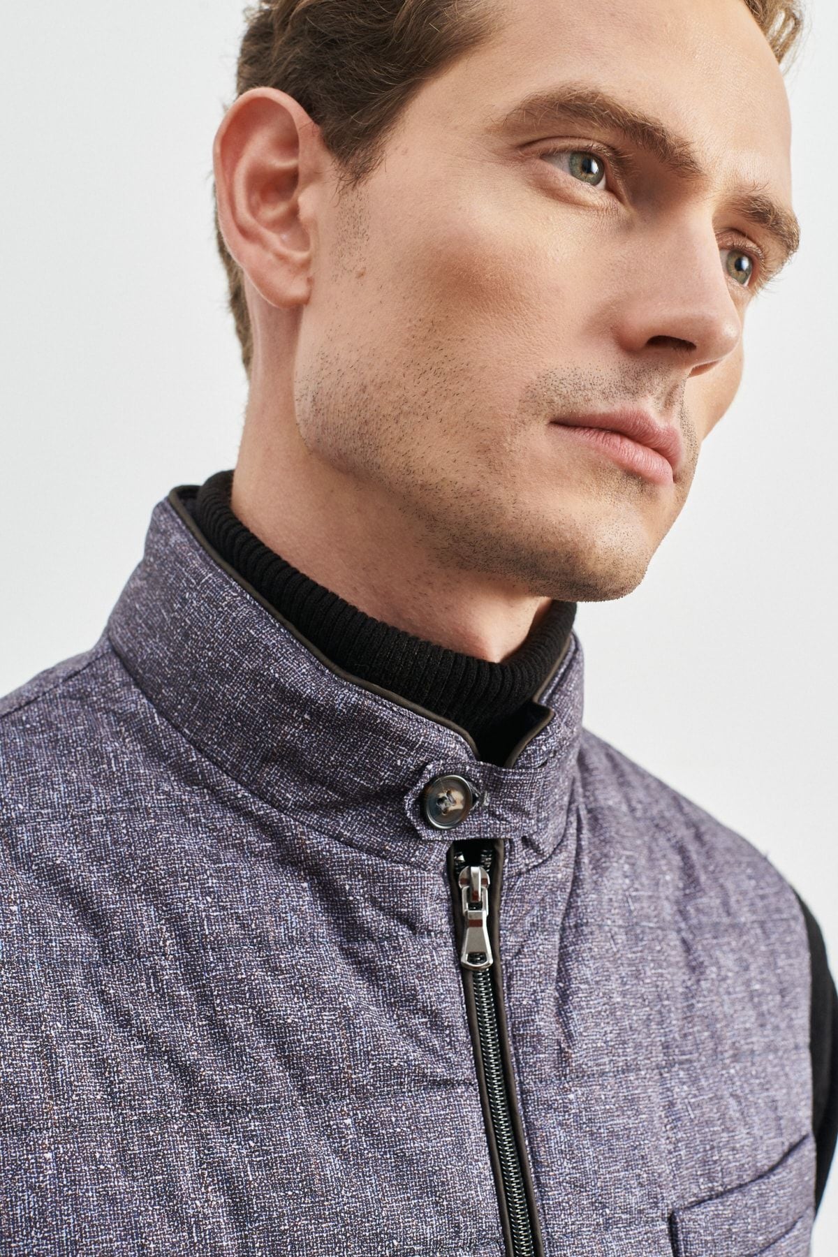 Men's navy blue standard fit normal cut upright collar vest