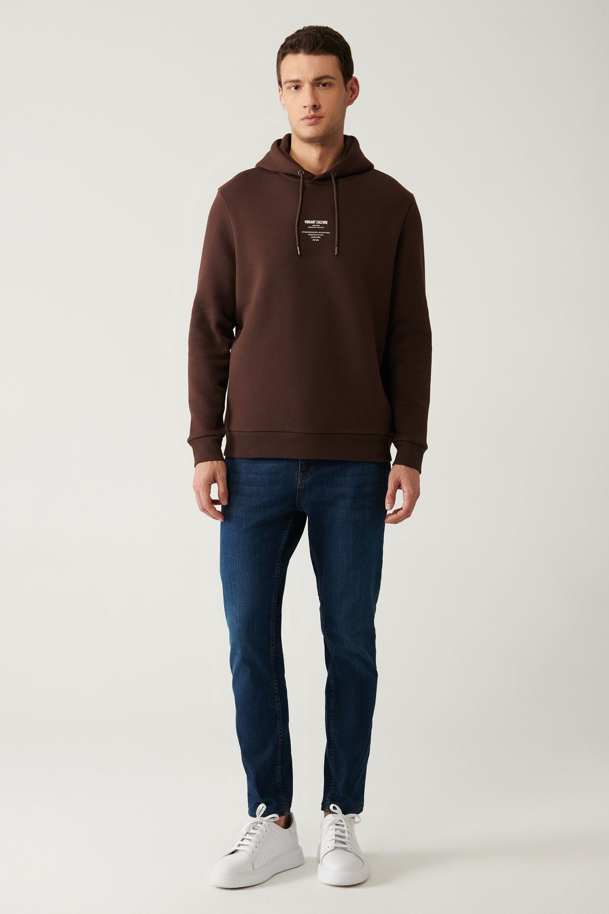 Men's brown hooded charted Sweatshirt A41y1247