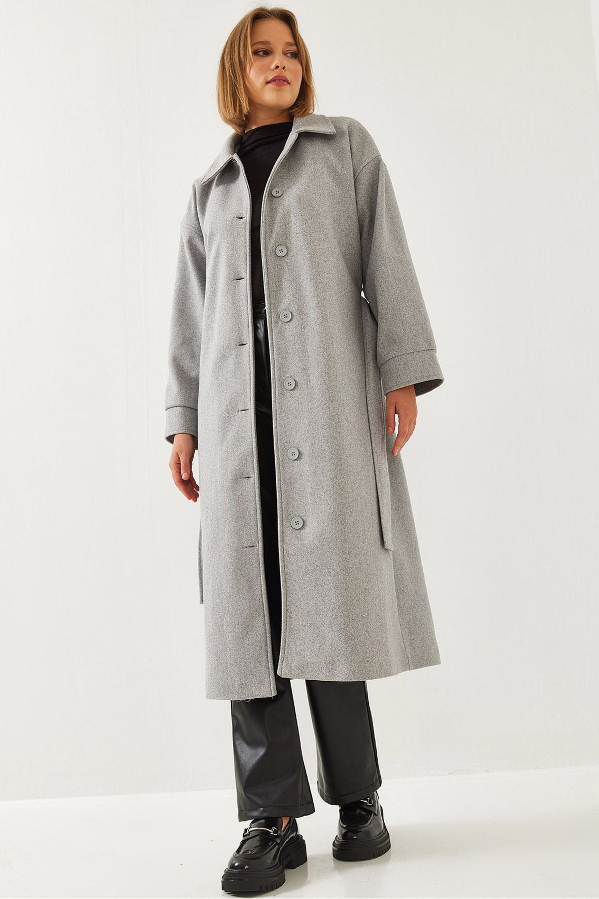 Female belt long stamp coat 2498 60261002