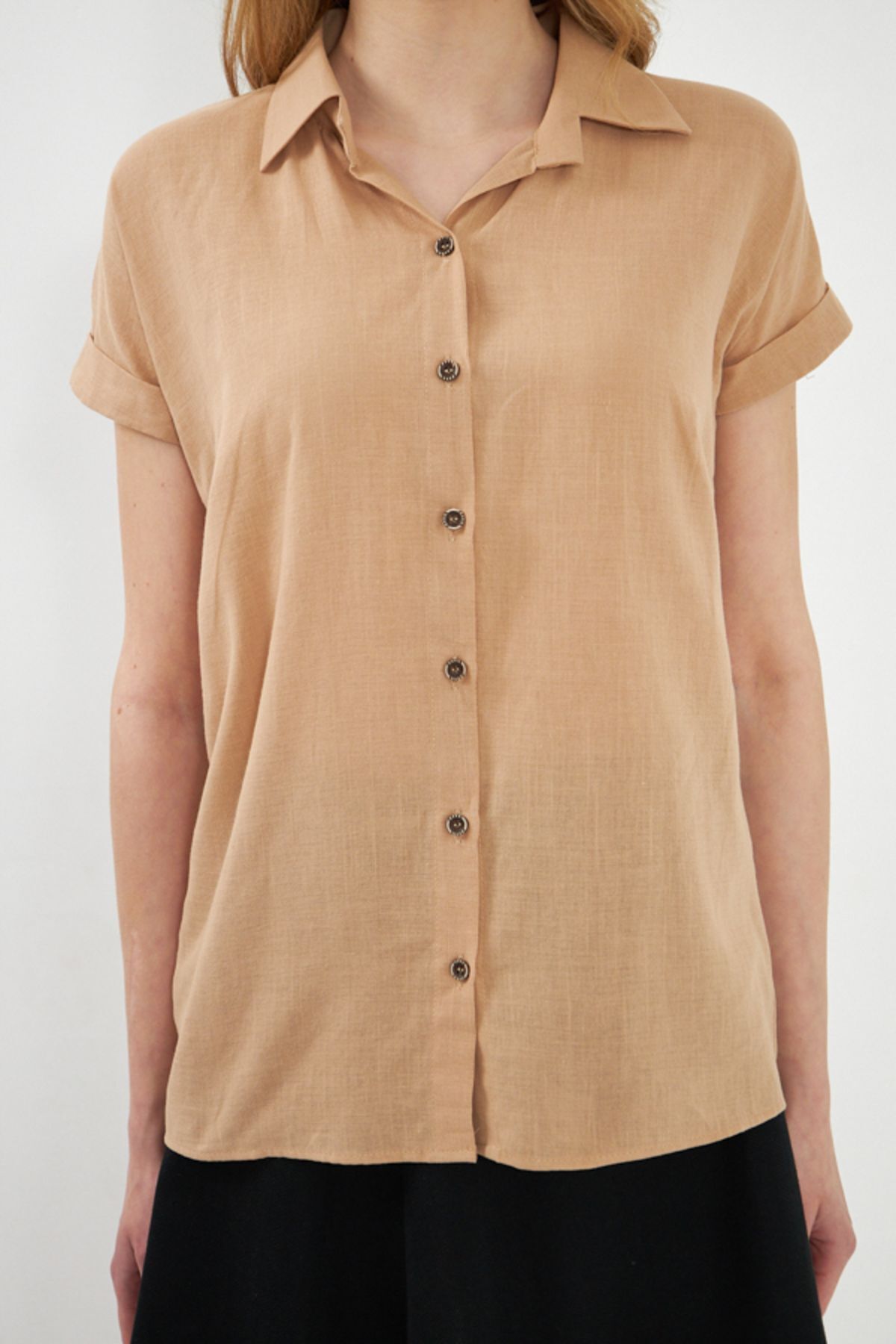 Female mink short arm linen shirt ARM-24Y001038
