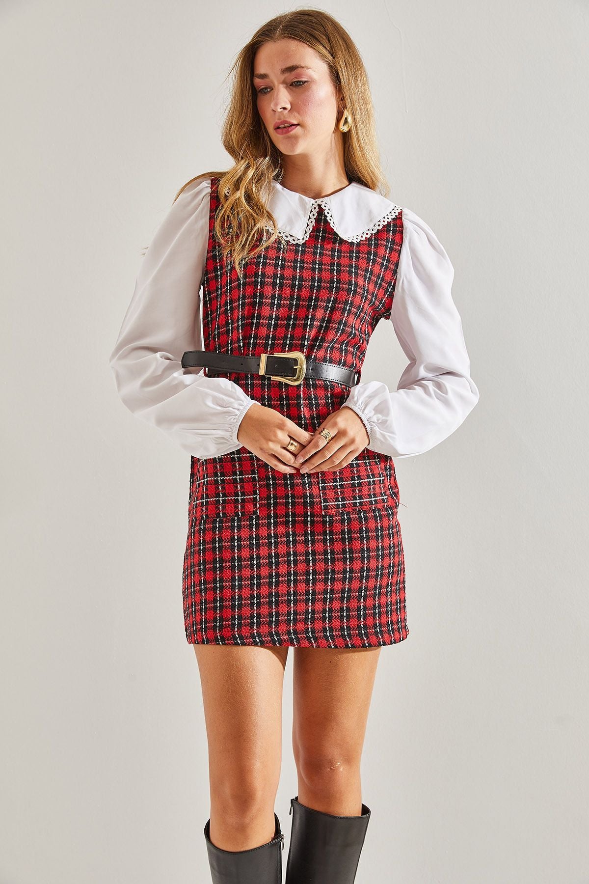 Women Arched Eco -Patterned Collar Dress