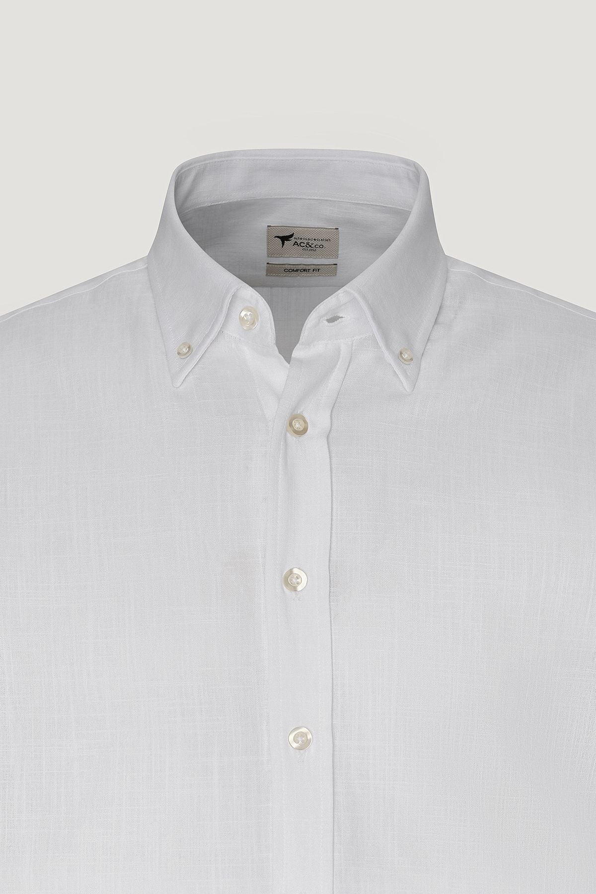 Men's white linen comfort fit comfortable cut buttoned collar casual shirt