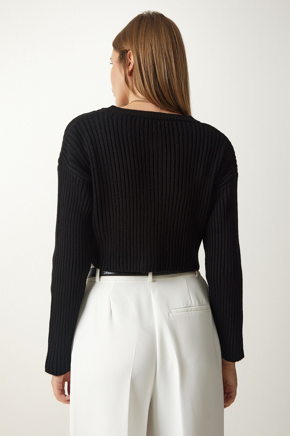 Female black zipper wick Crop knitwear cardigan PF00053