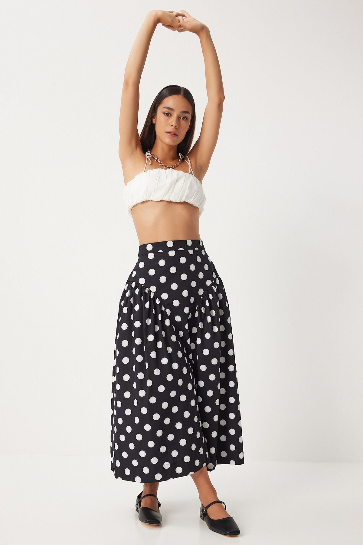 Women's black polka dot summer poplin skirt wf00078