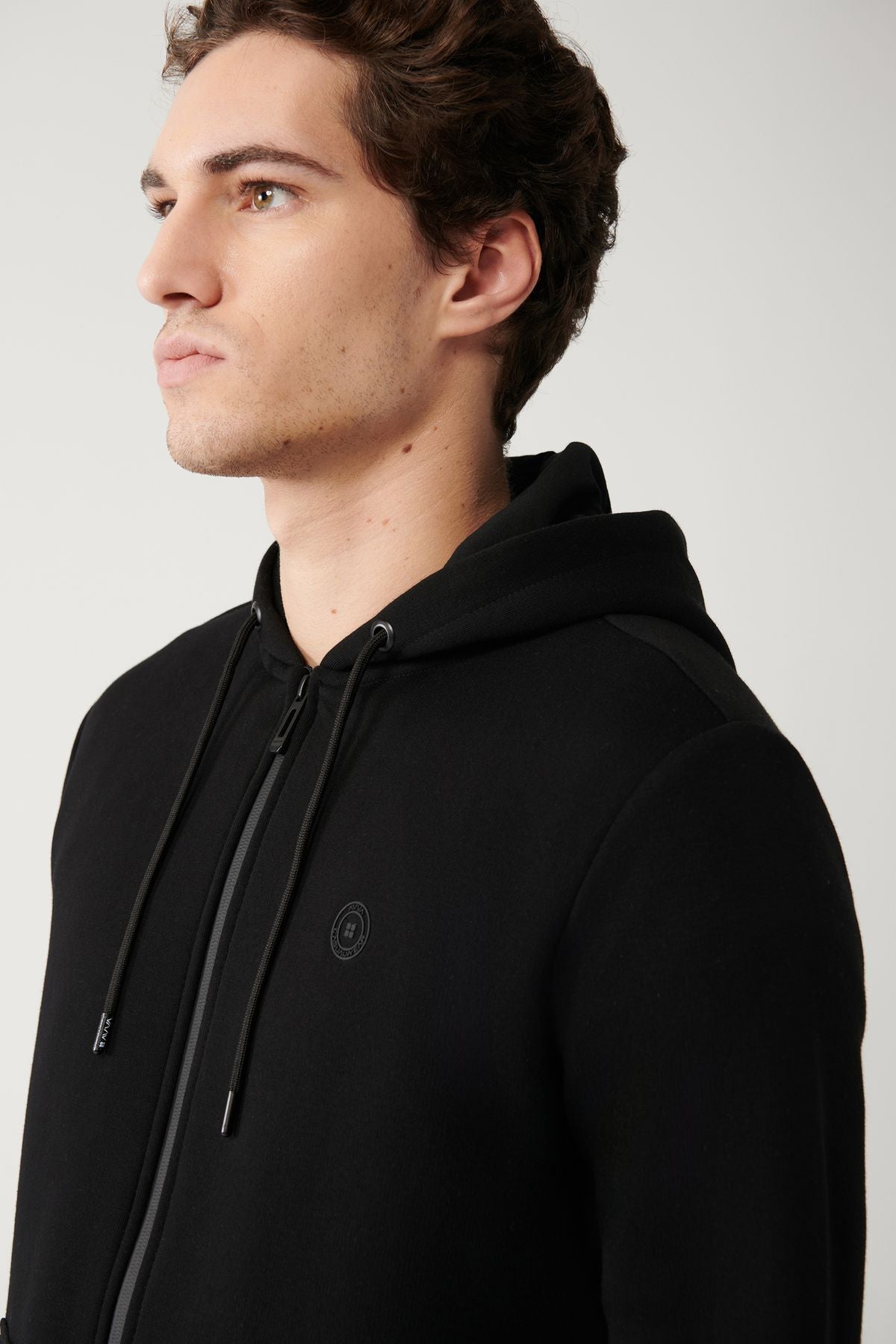 Men's black unisex sweatshirt hooded collar polarli 3 -fire zipper regular Fit E001019