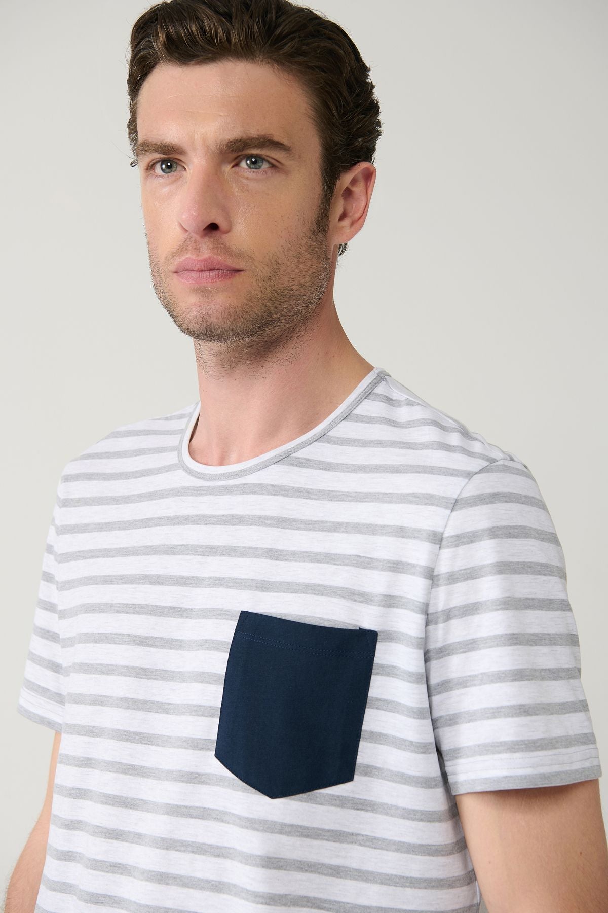 Men's gray bike collar cotton special box pajama set E003308