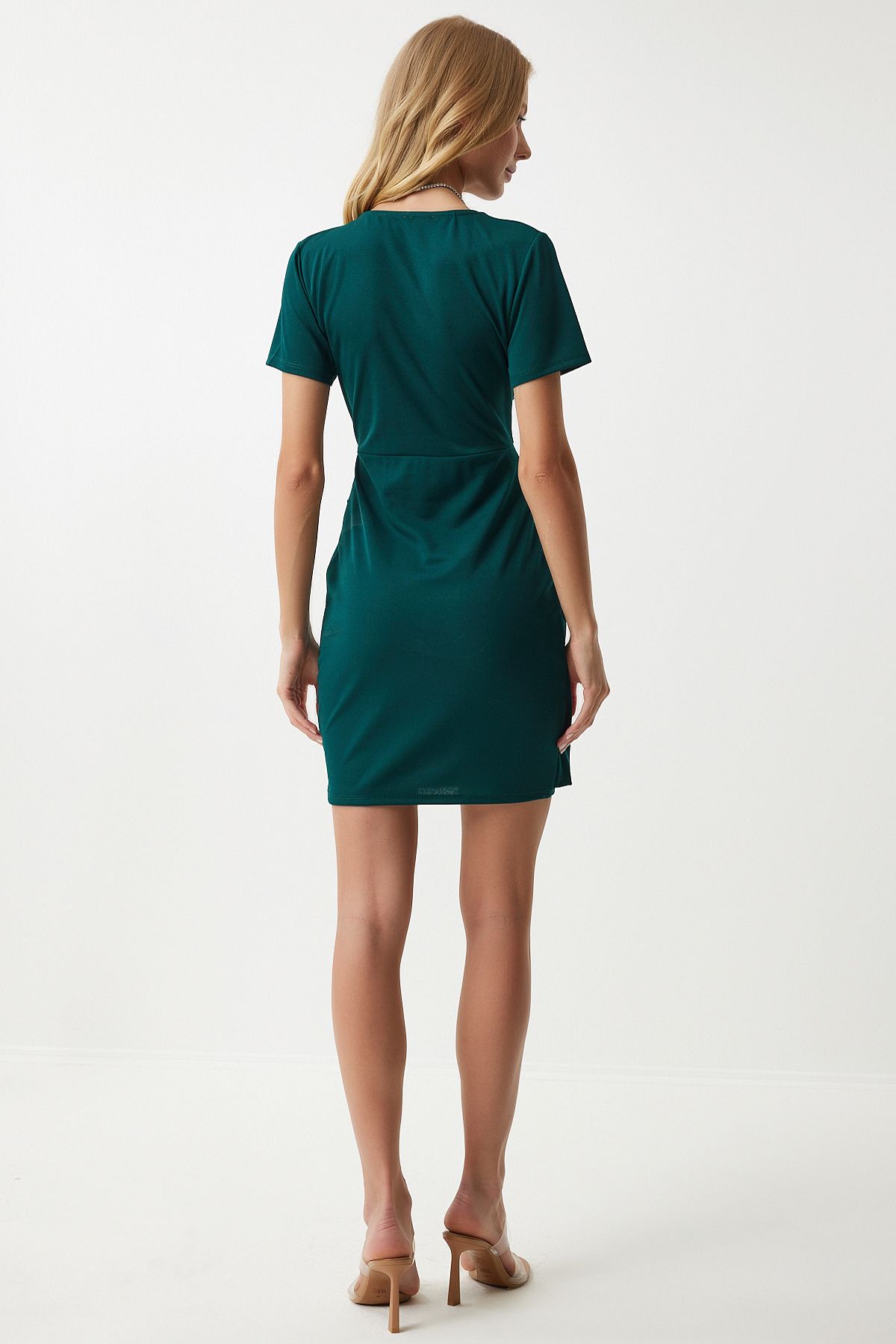 Female emerald green brooch Anvel -collar mini weaving dress de00032