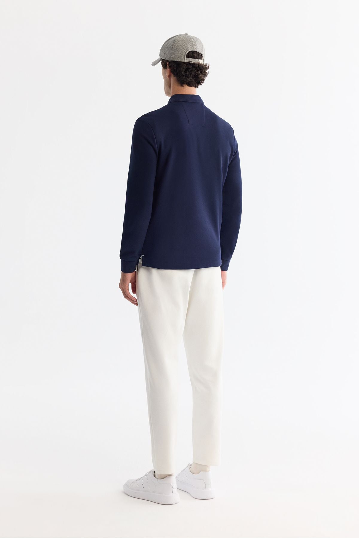 Men's navy blue 2 button cotton Polo Yaka Sweatshirt B001080