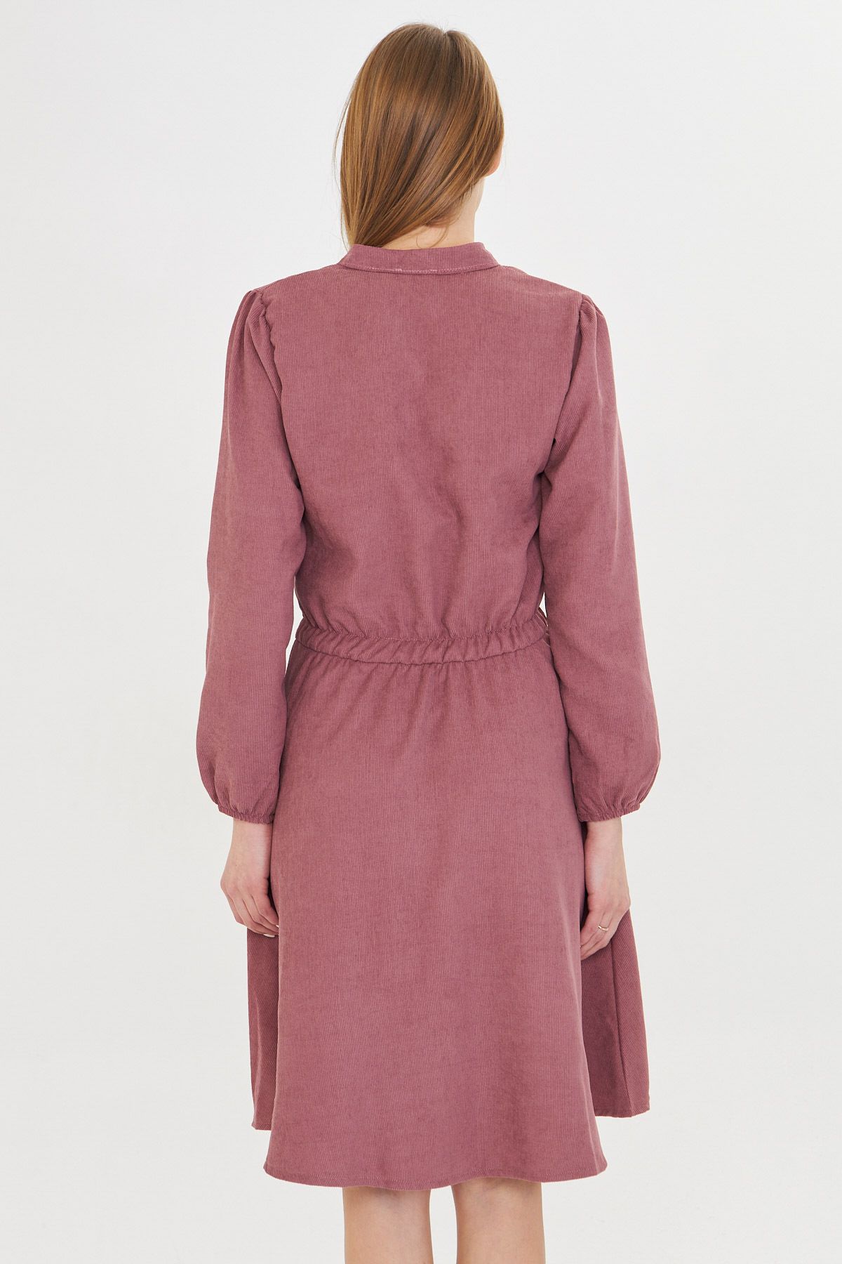 Woman Dark Gülkurusu Velvet V-Yaka Waist Tire Thin Red Clash Dress ARM-25K001049