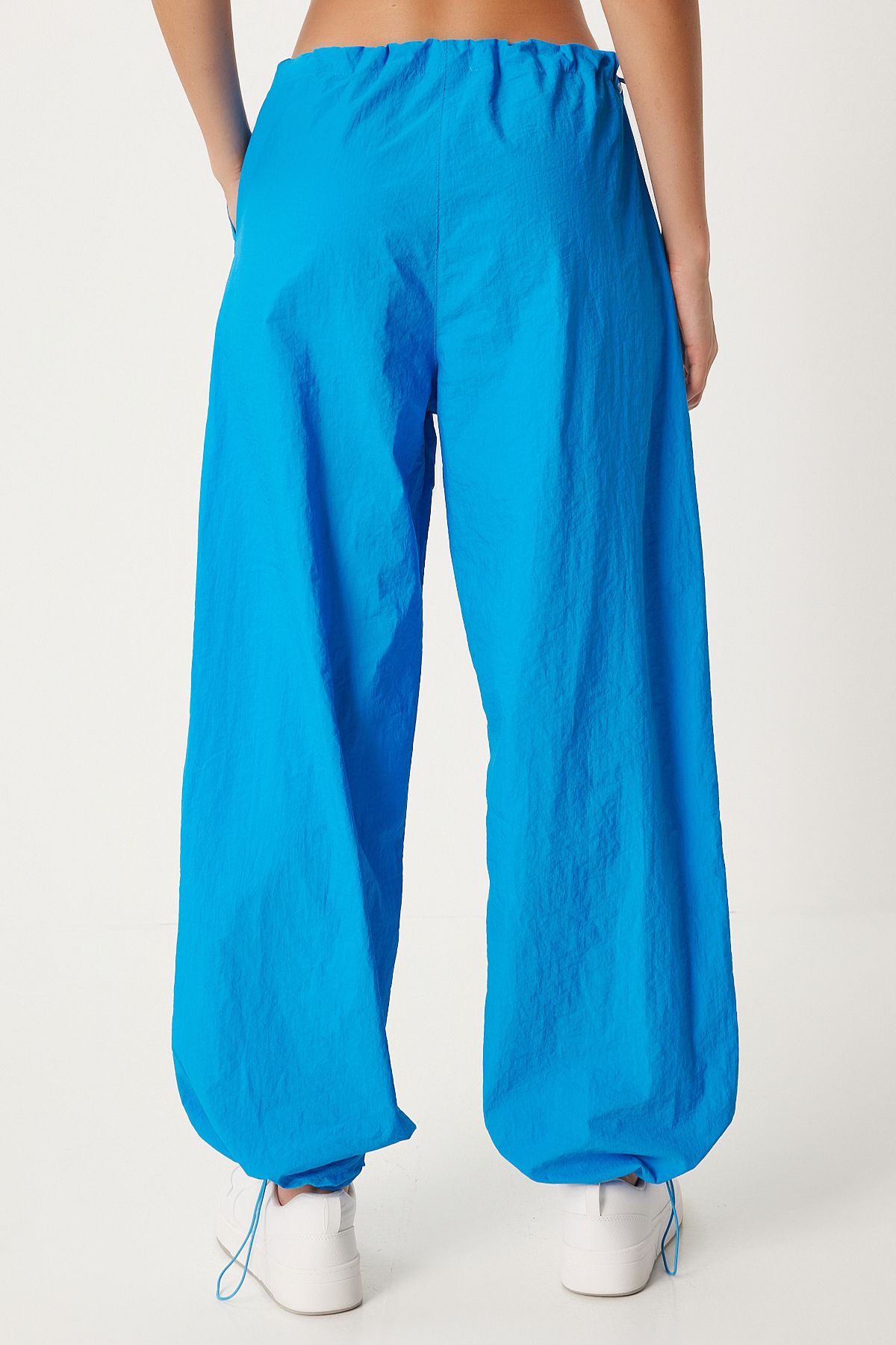 Women's Blue Pocket Parachute Shalwar Pants FN03274