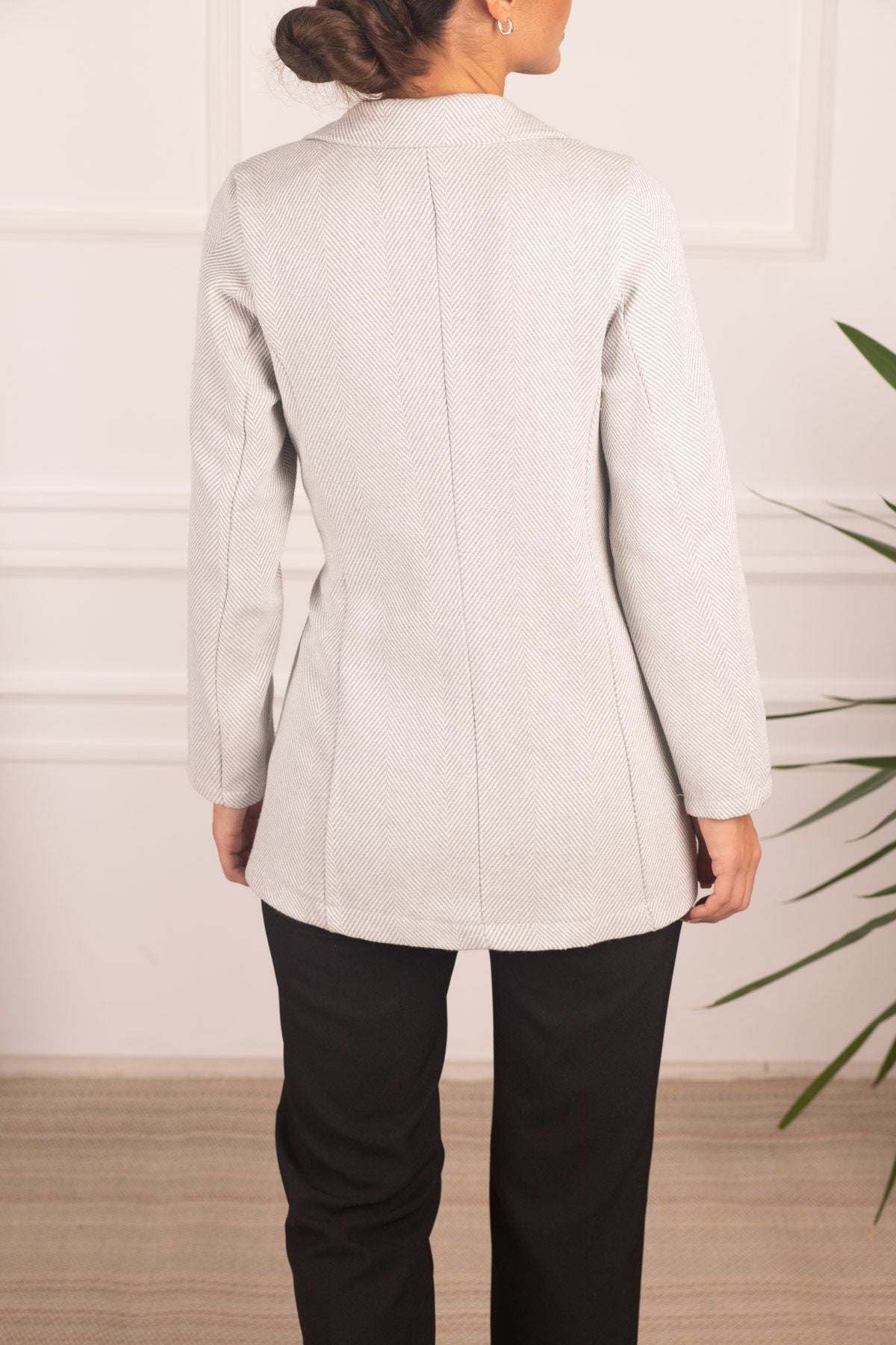 Women's Gray Side Fish Right Patterned Stamp Jacket ARM-24K001009