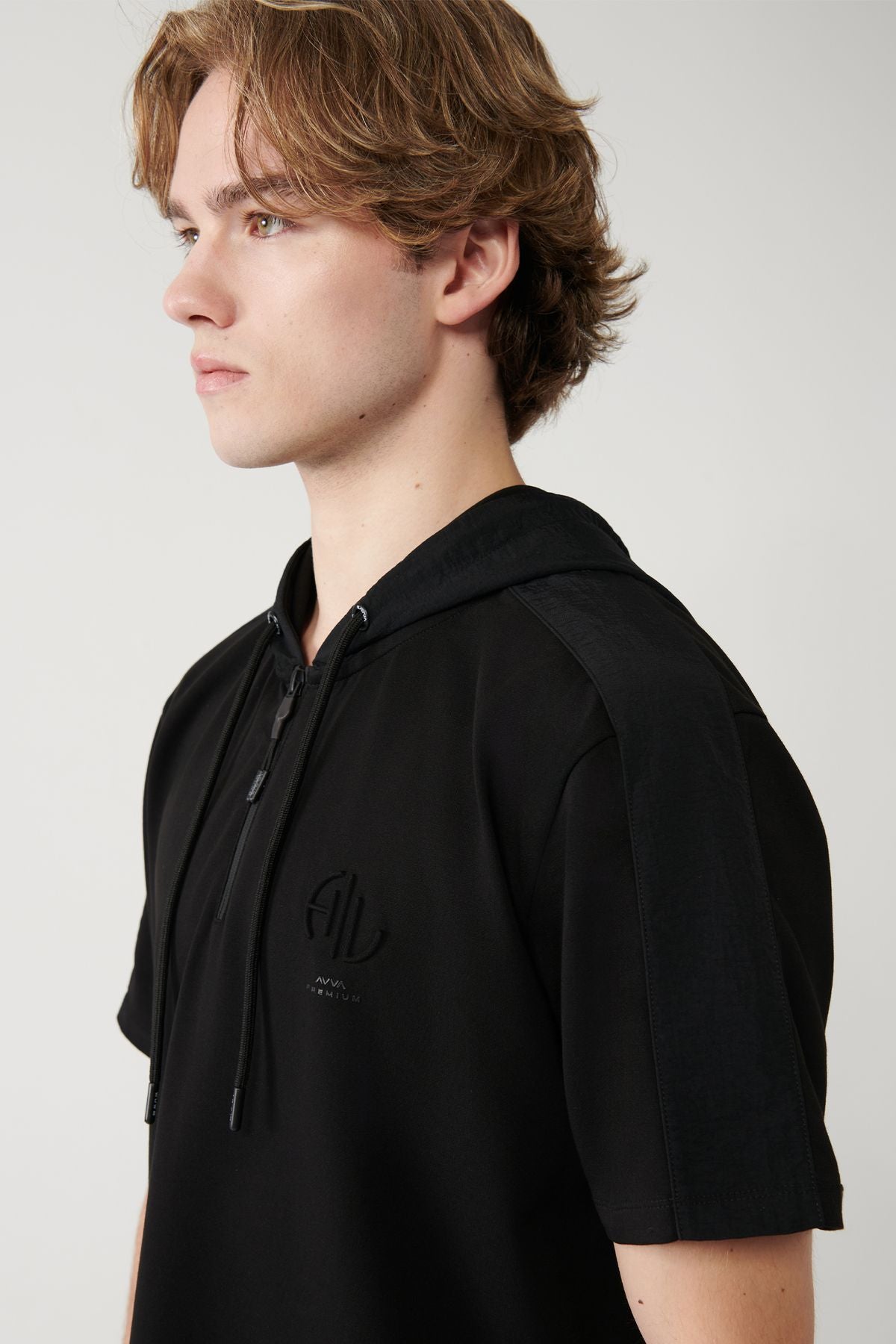 Men's black hooded Jersey garnish t-shirt A41y1233