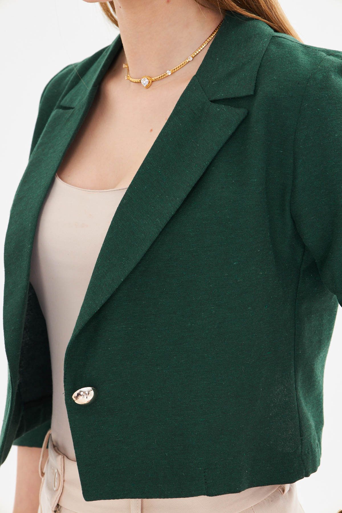 Female emerald single button crop jacket ARM-23Y001064