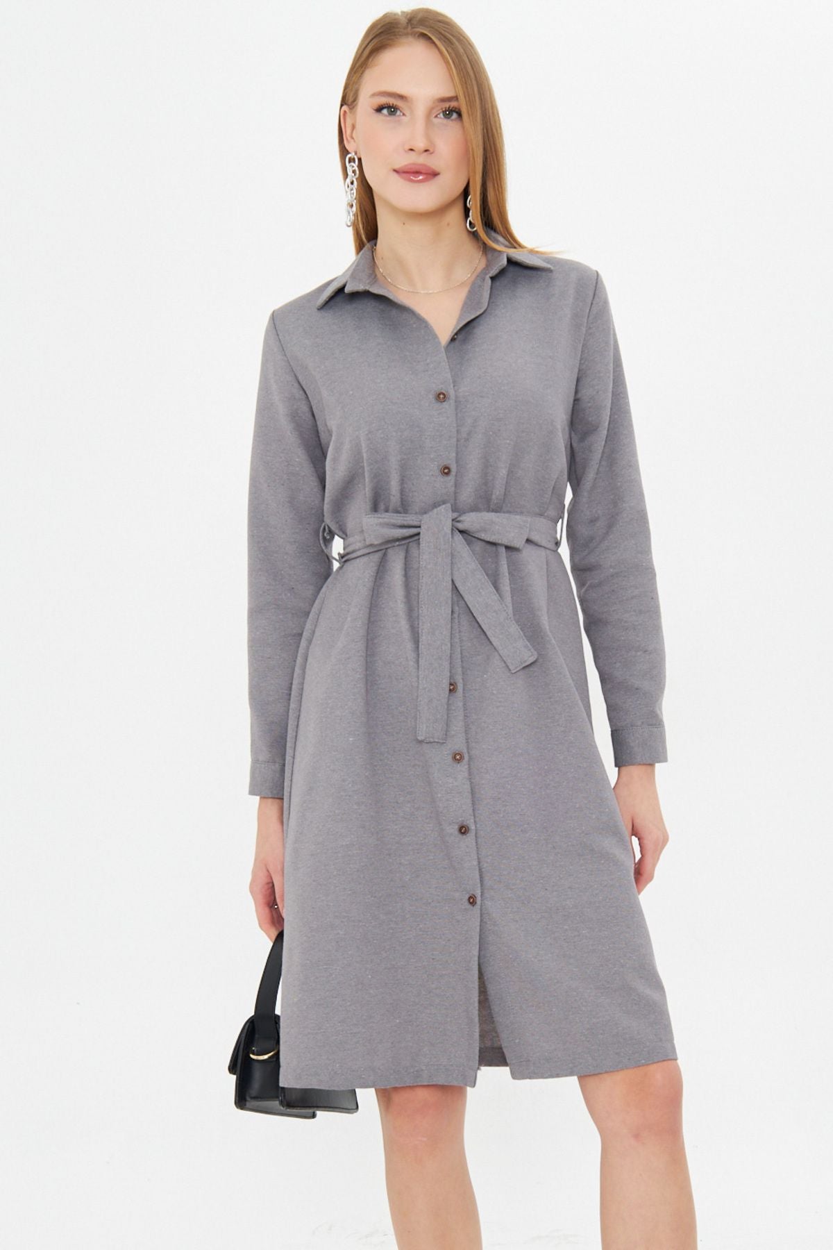 Woman Gray Long Shirt Dress ARM-22K001141