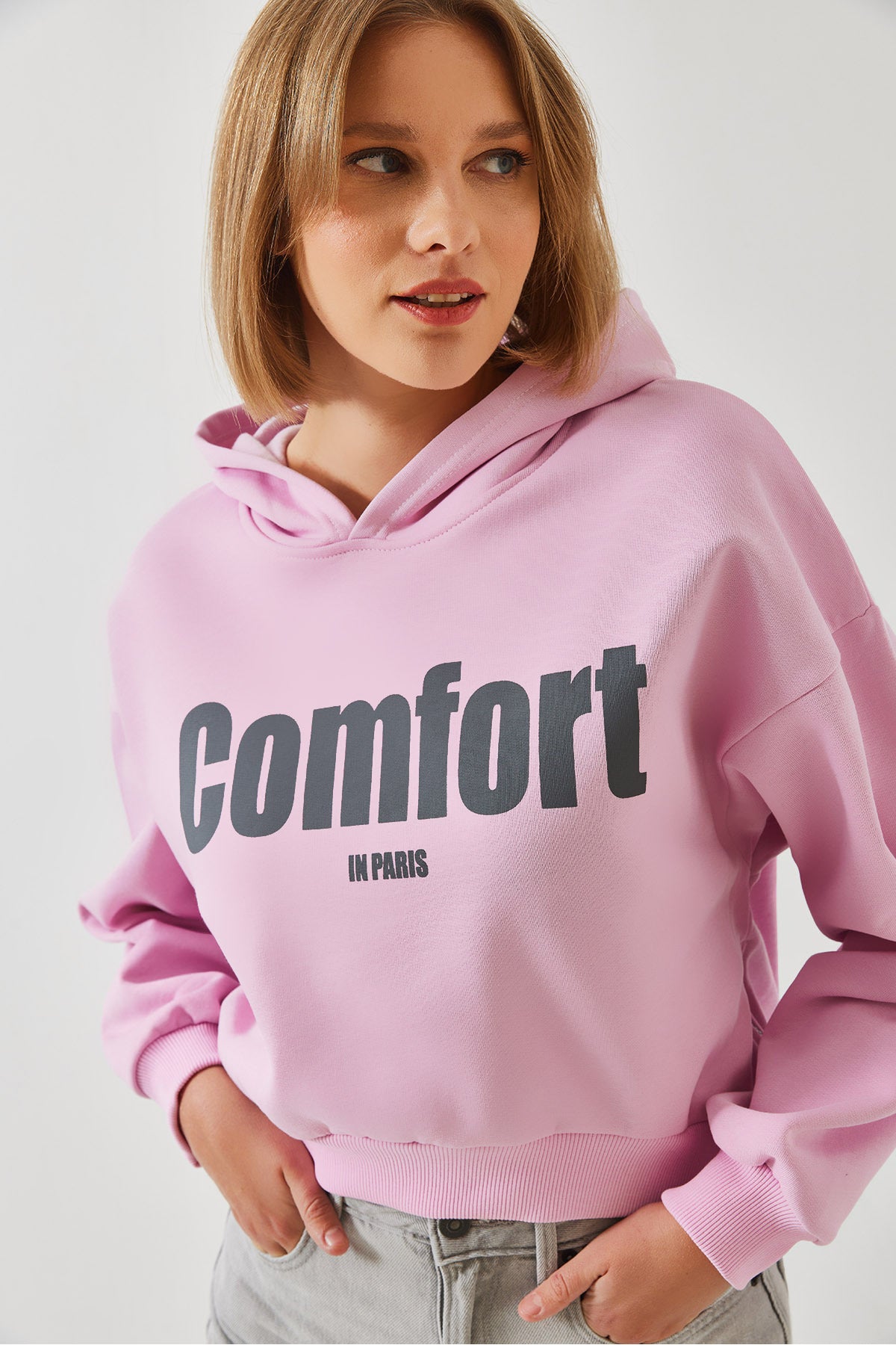 Women's Three Thread Raised Crop Sweatshirt with Side Zippers 60261016