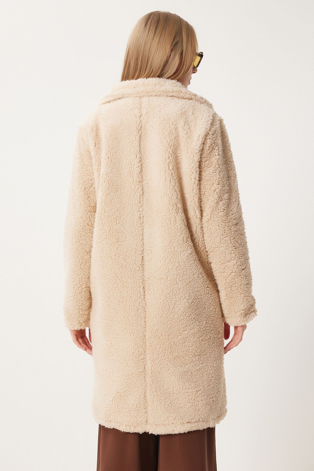 Female Beige Storele Collar Plush Coat ZH00009