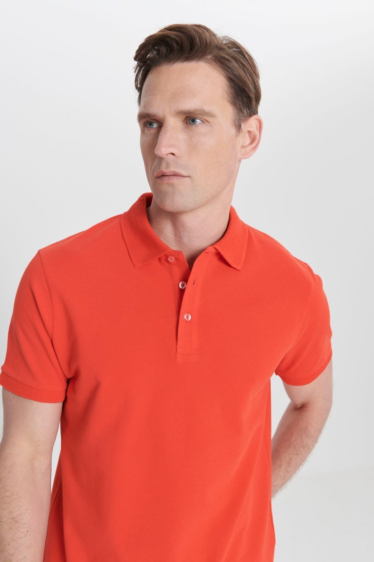 Men's Pomegranate 100 %Cotton Curiated Pike Polo Slim Slim Fit Narrow Cut T -shirt