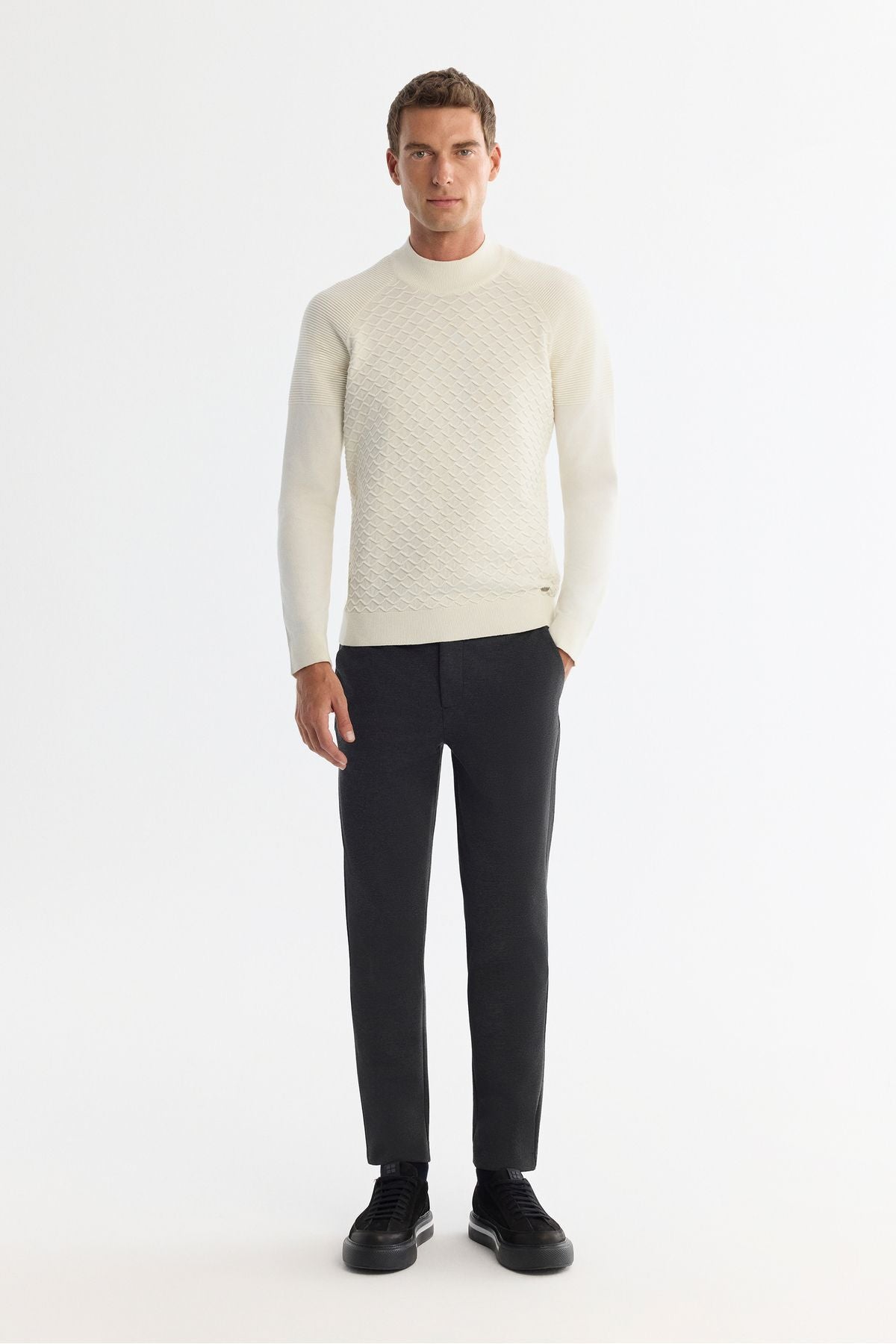 Men's Ecru Half Fisherman Yaka Soft Touch Knitwear A42Y5023