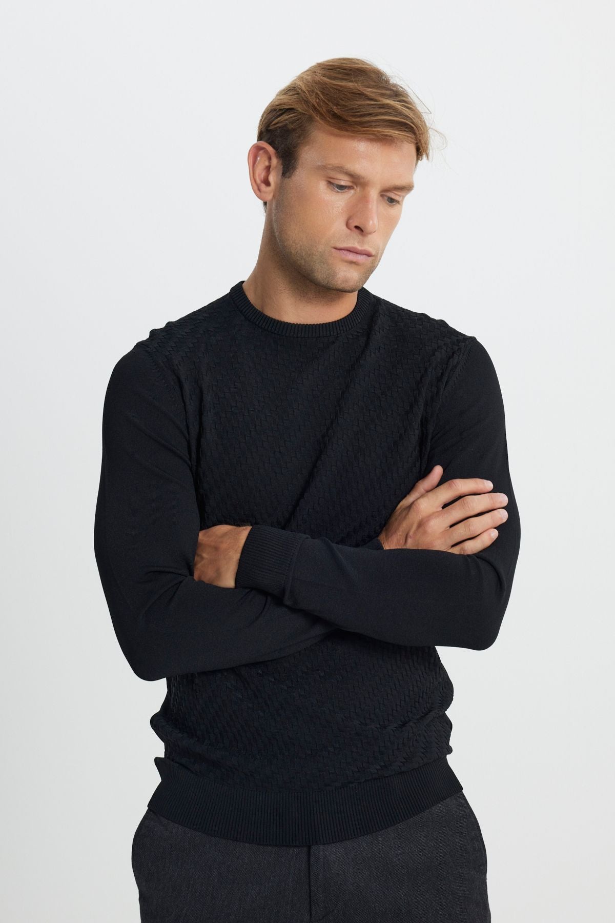 Men's Black Standard Fit Normal Normal Class Bike Amest Triko Sweater