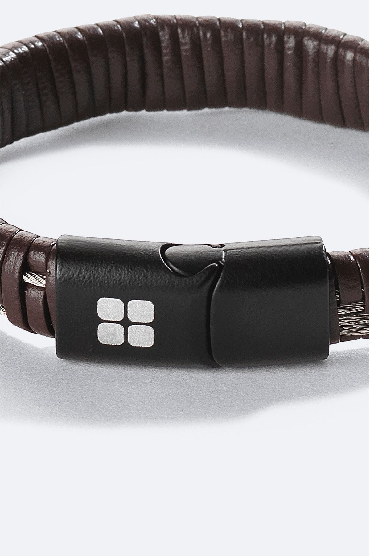 Men's Brown Hematitis Leather Bracelet A41y9614