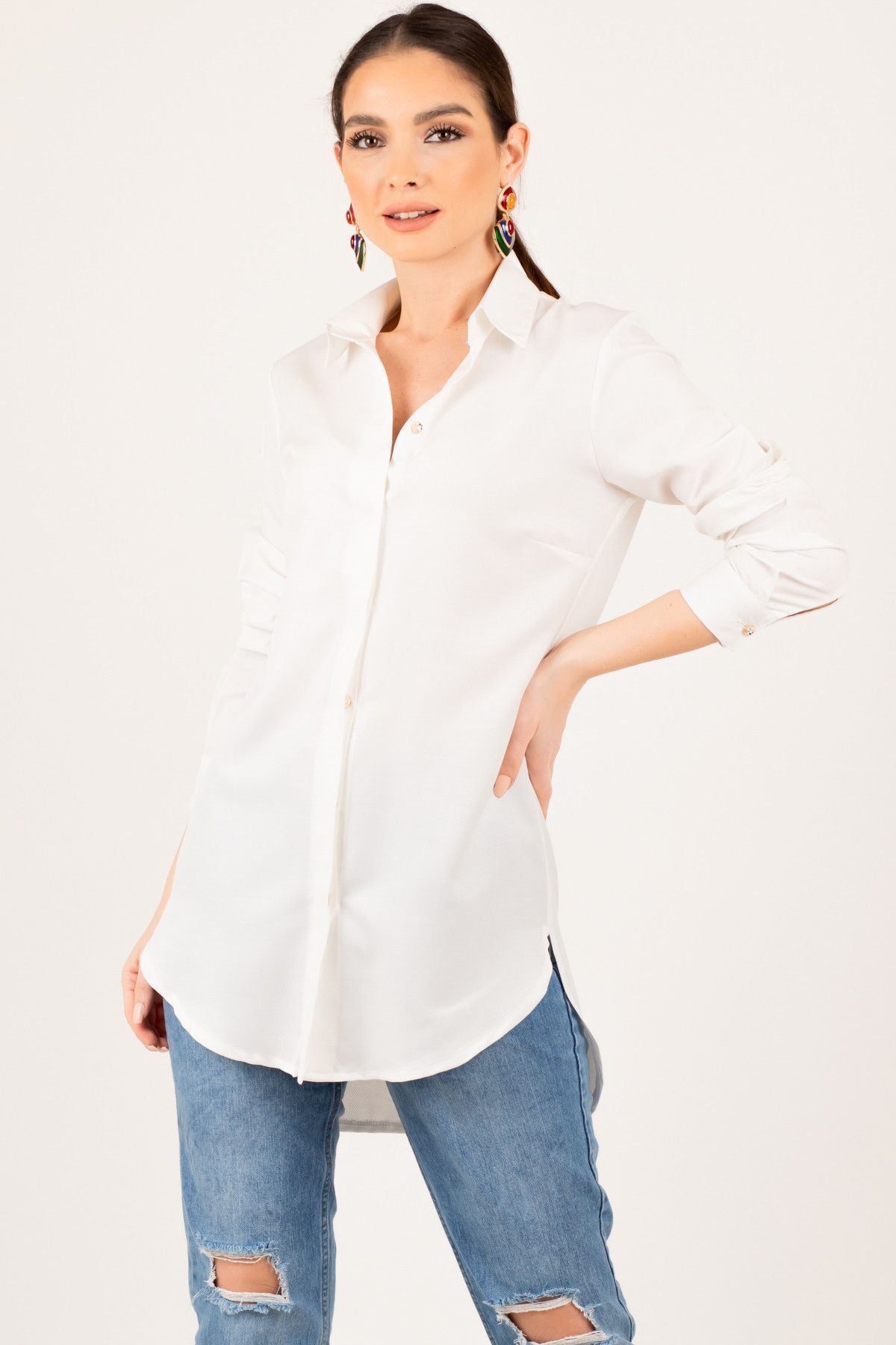 Women's White Tunic Shirt ARM-19Y001003