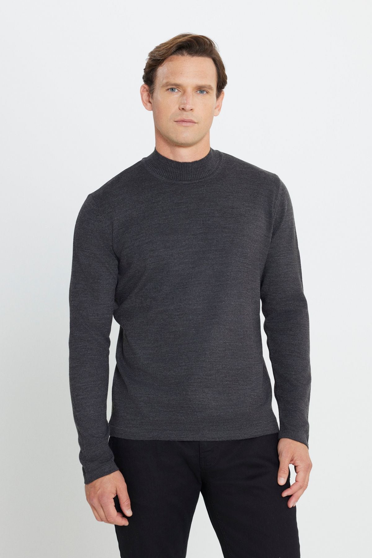 Men's anthracite-melanj Flash Standard Fit Normal Cut Half Fisherman Yaka Knitwear Kazakh