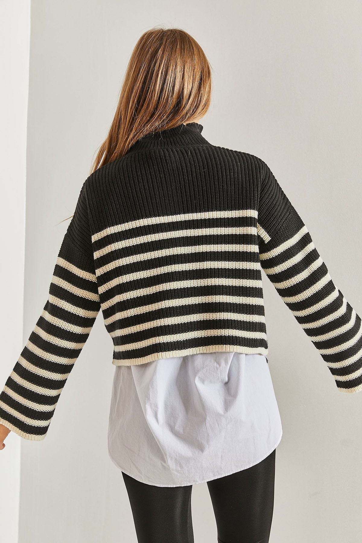 Women's collar button striped knitwear sweater