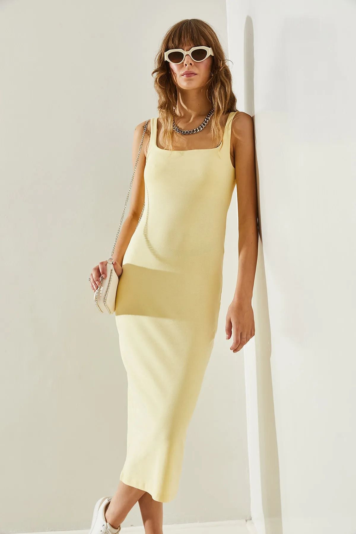 Female Square Collar Hanger Midi Boy Basic Dress 60251239
