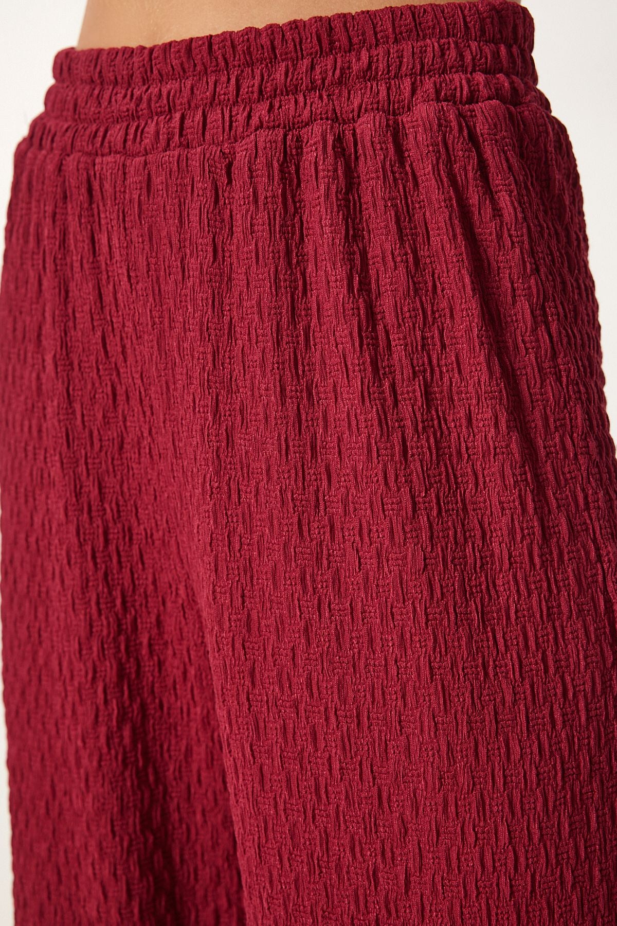 Female burgundy textured knitted kimono pants set RG00046