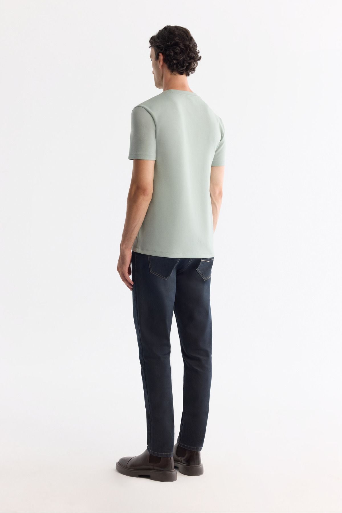Men's Mint Green Bicycle Collar Printed Elastan T-Shirt A42Y1011
