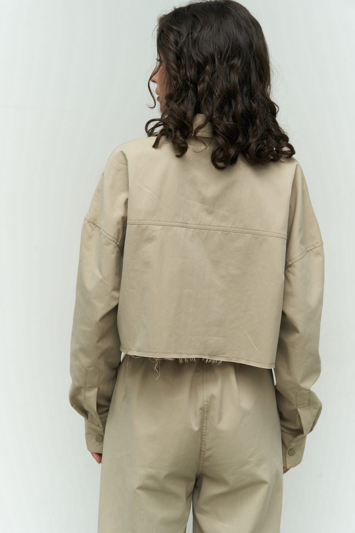 Abra Beige Crop Shirt Pants Set
