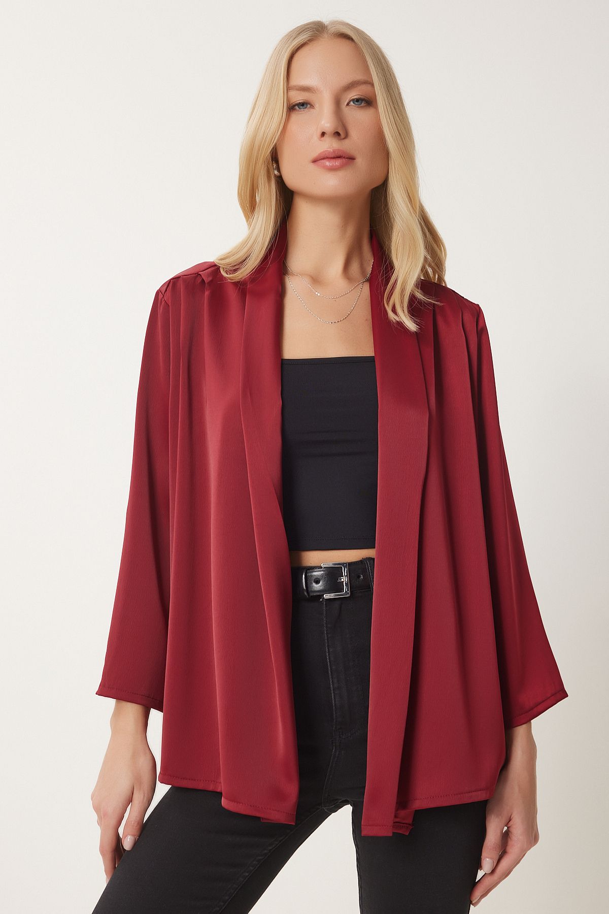 Female Bordeaux Shawl Neck Set Satin Surface Jacket MC00291