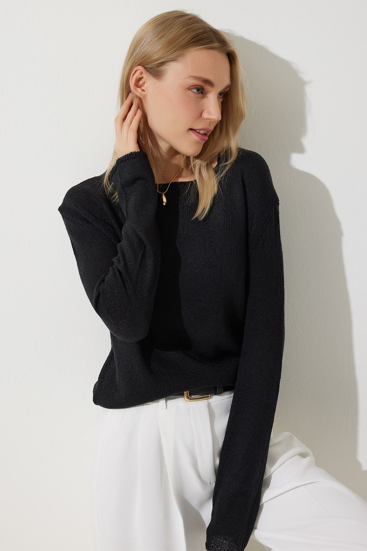 Female black cottage mercerized knitwear blouse yy00211