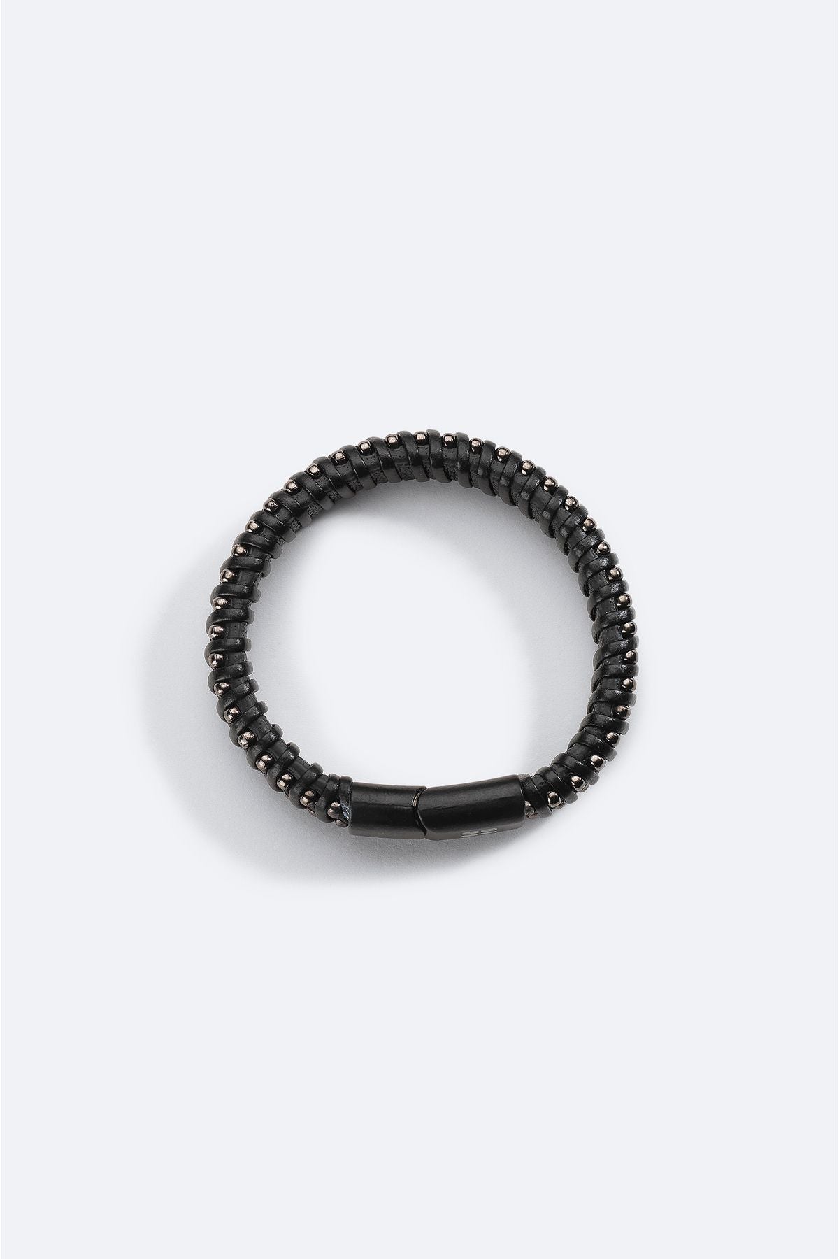 Men's black hematite leather bracelet A41y9615