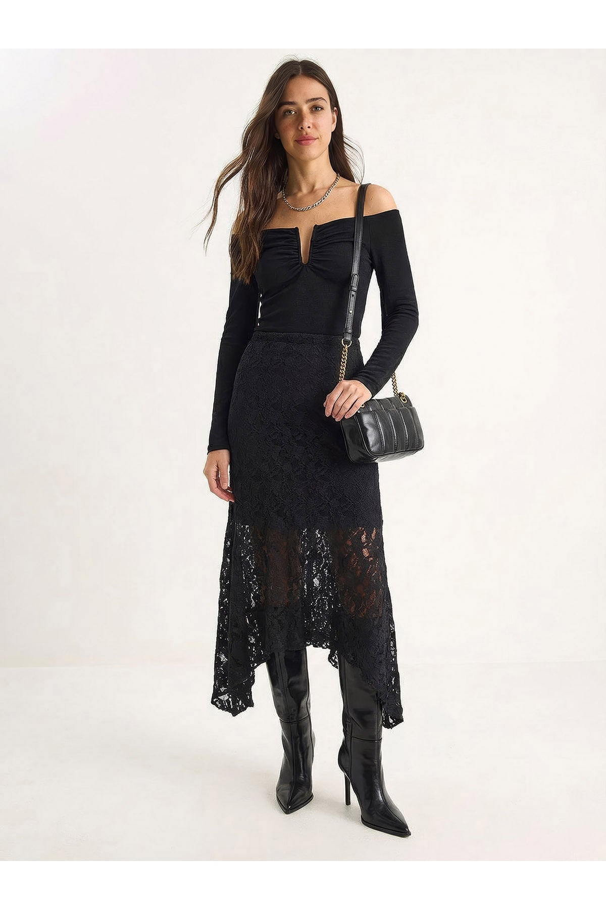 Women's Asymmetrical Cut Lined Lycra Lace Skirt 7200 60283931