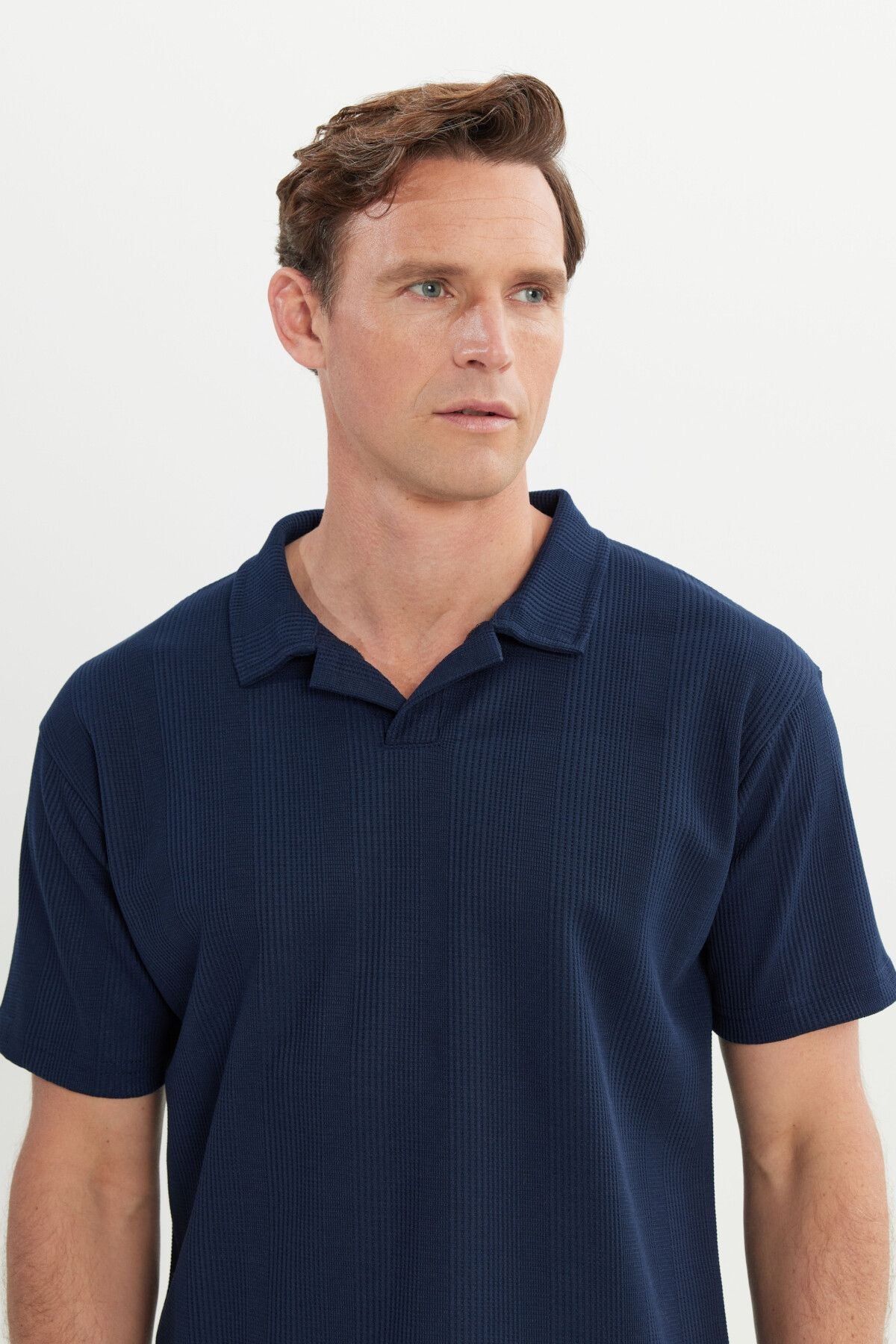 Men's navy blue relax fit comfortable cut Polo Yaka T -shirt