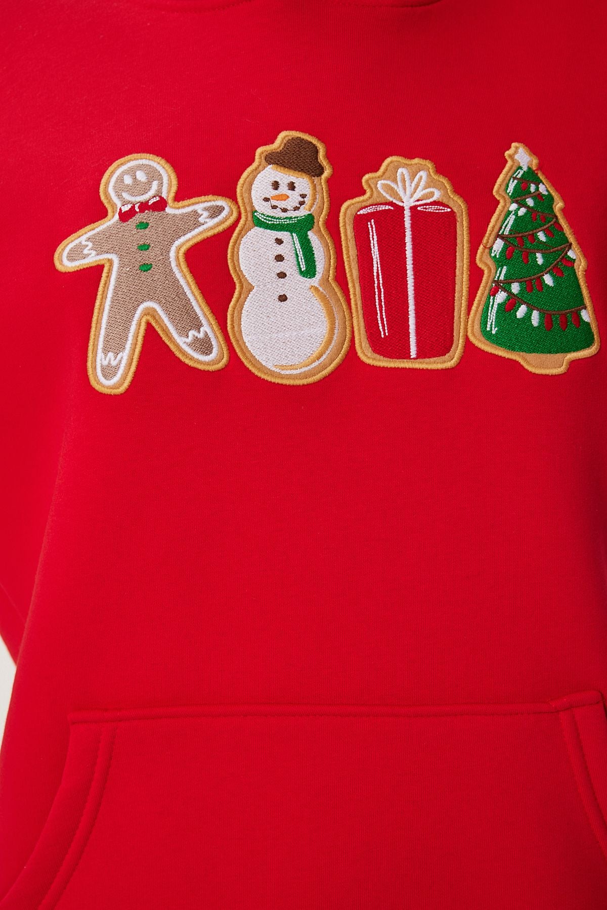Woman Red Christmas Themed Hooded Red Knitting Sweatshirt TQ00001