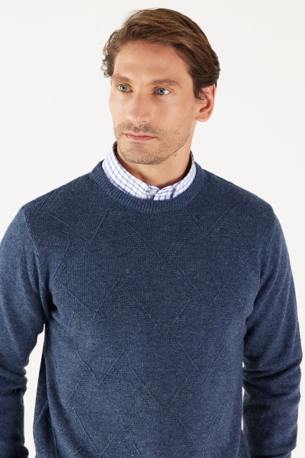 Men's Avaş Blue Standard Fit Normal Cut Normal Class Bike Jacquari Knitwear Sweater