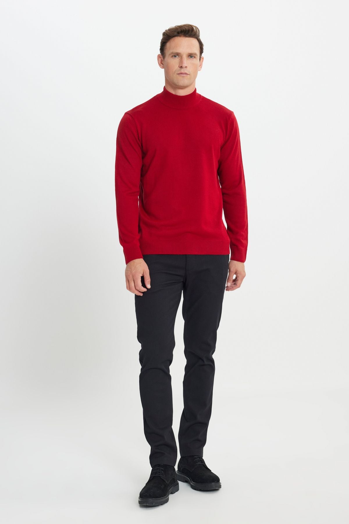 Men's Red Following Standard Fit Normal Cut Half Fisherman Yaka Knitwear Sweater