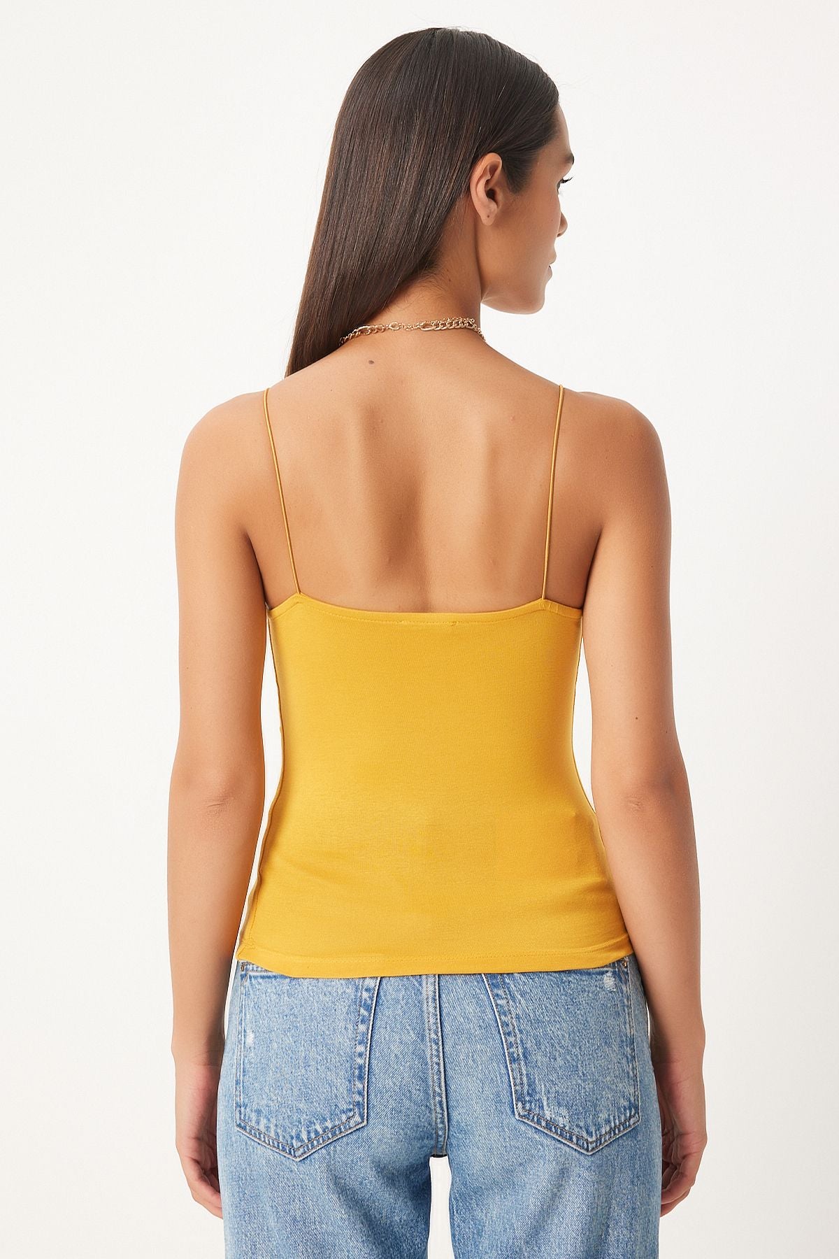 Woman Dark Yellow Rope Strap Knitting Body Blouse LD00018